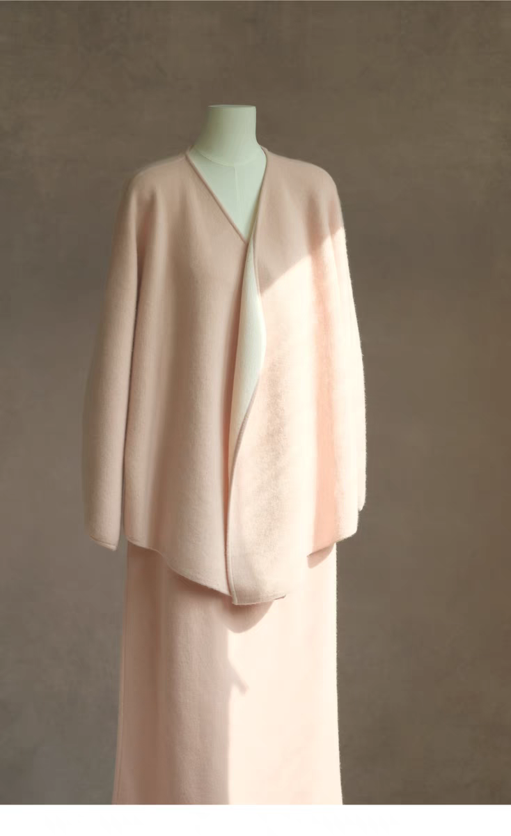 肉姨同款100%山羊绒针织羊绒套裙 贵族感油画套装羊绒粉色小香风