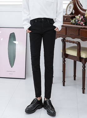 高端质感面料！黑色高弹力修身牛仔裤SLP韩版潮流九分裤显瘦9分裤