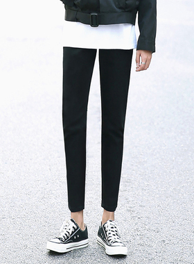 高端纯黑色弹力九分修身牛仔裤男百搭潮流痞帅小个子SLP小脚9分裤