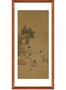 陈洪绶人物画戏婴图挂画版画卧室花鸟仿古字画书法装饰画客厅卷轴