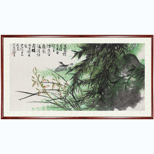 国画花鸟画精选横幅客厅餐厅装饰画挂画陈佩秋竹石兰雀赠卷轴装裱