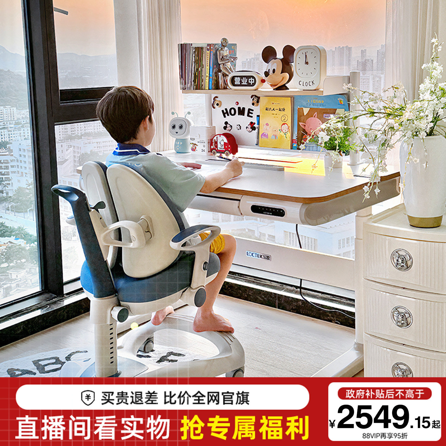乐歌T4/T5S青少年书桌学生家用儿童学习桌椅实木芯电动升降电脑桌