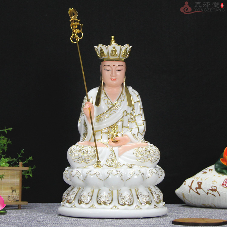 中式12/16寸汉白玉金线坐全莲地藏王菩萨幽冥教主代理佛佛像摆件
