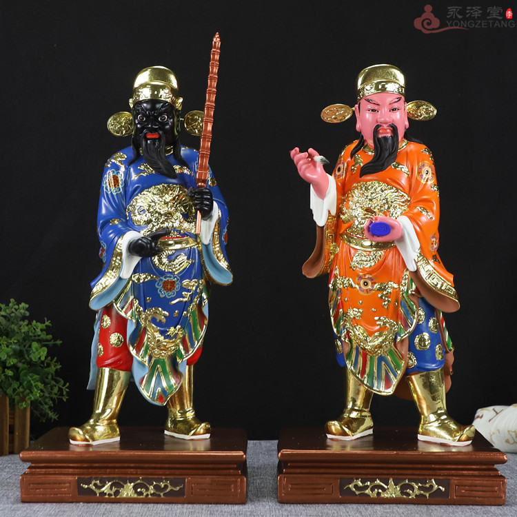 16寸树脂敦煌彩文判武判佛堂桌面文判武判官黑白无常祠堂神像摆件