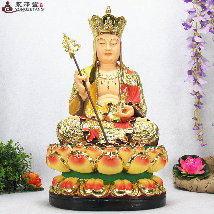 中式多规格佛堂七彩坐莲花地藏王菩萨幽冥教主代理佛像桌面摆件