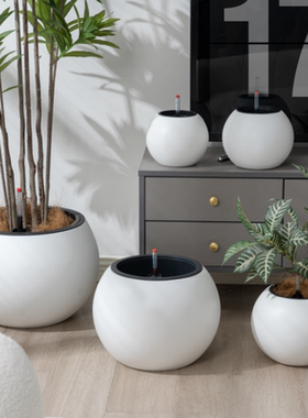 创意球形花盆大肚盆白色大花盆无孔水培懒人自动吸水塑料厂家直销