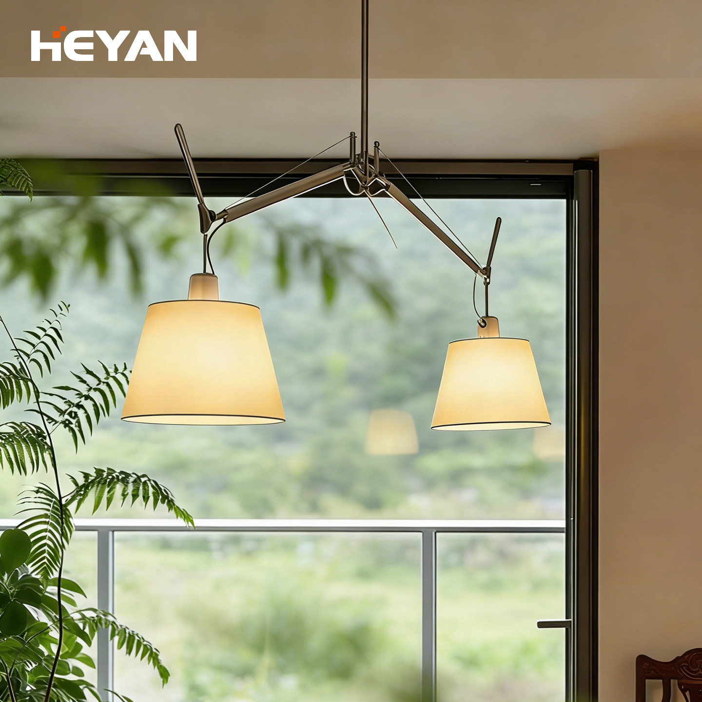 意大利设计师餐厅吊灯中古风书房餐桌羊皮纸可调节伸缩双头摇臂灯