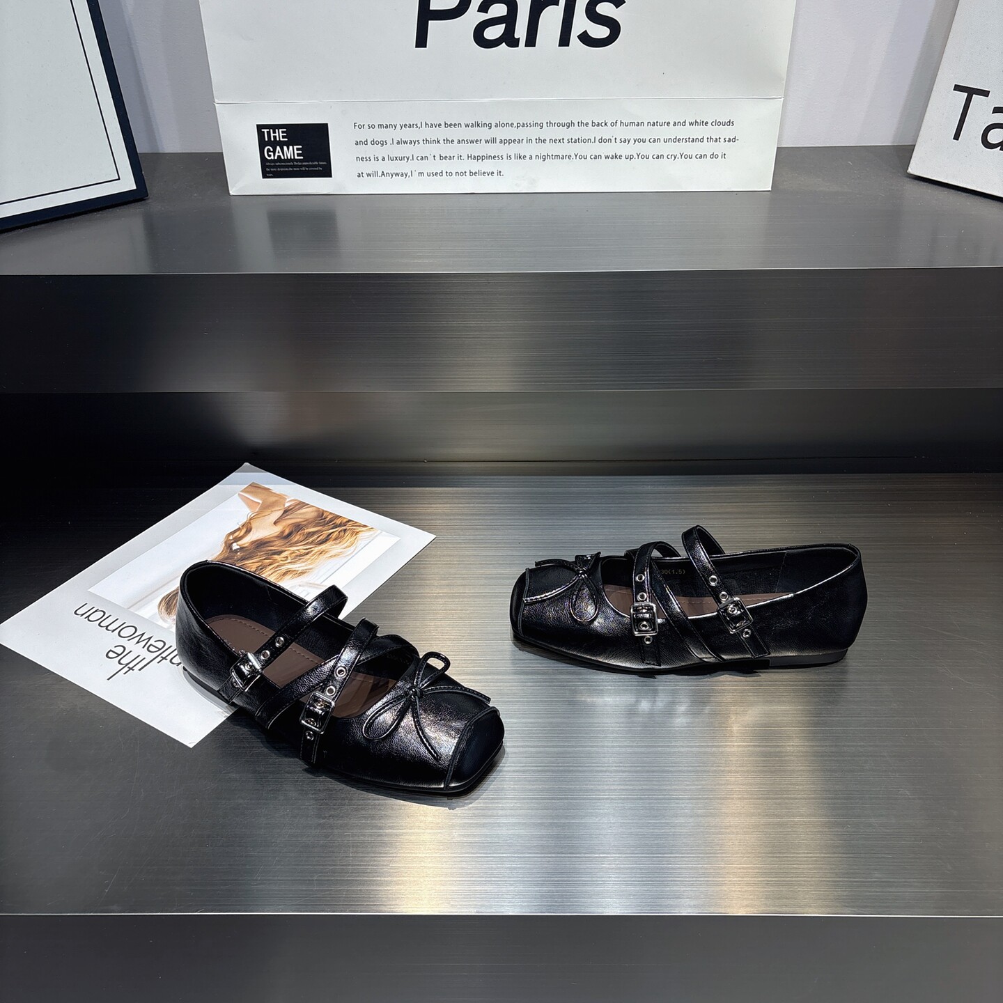 蝴蝶结方头浅口银色玛丽珍鞋女2026新款交叉带舒适软底芭蕾鞋单鞋