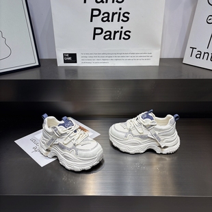 小个子6cm增高轻便软底运动鞋 真皮水钻透气厚底老爹鞋 女2026春款