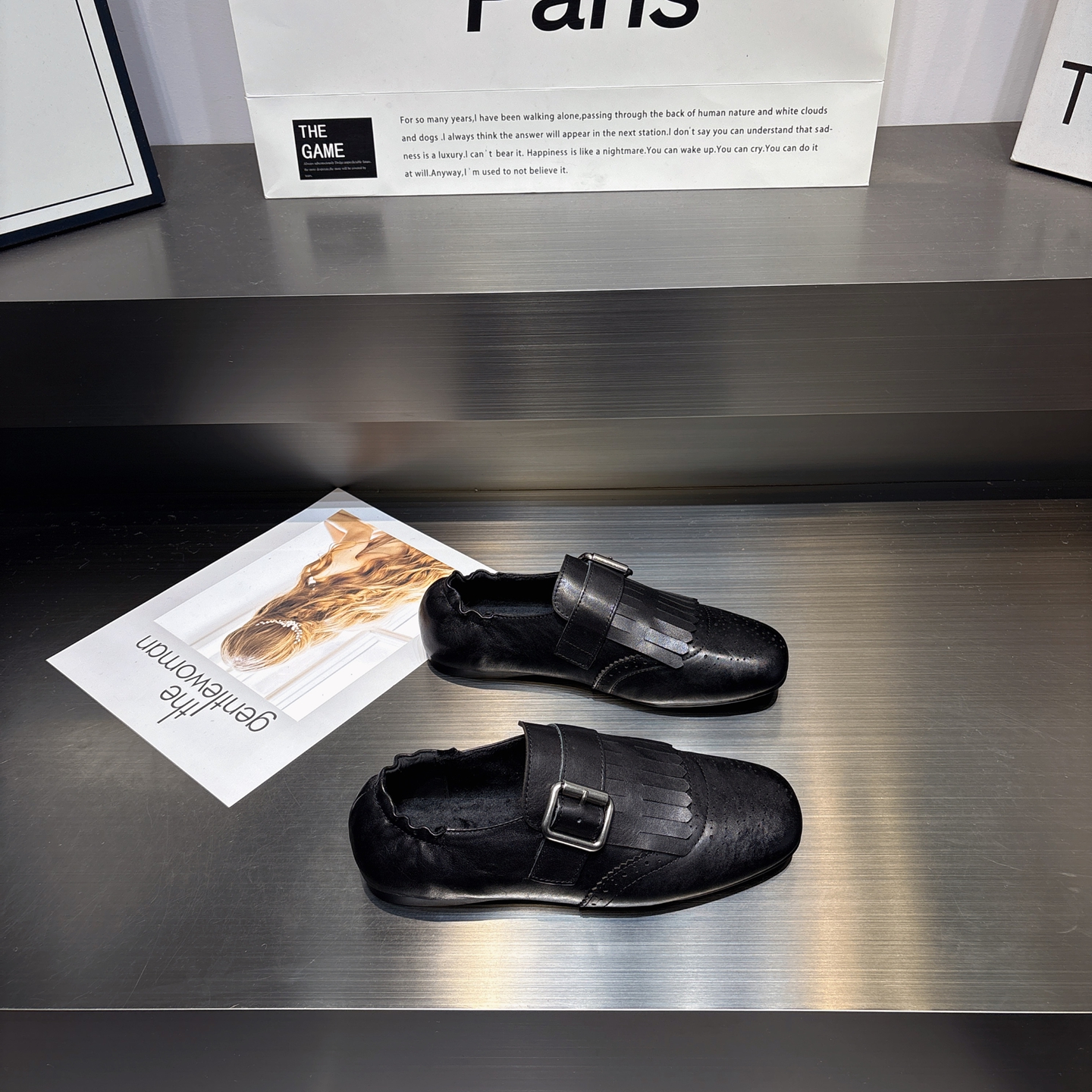 真皮流苏方头加绒小皮鞋单鞋女