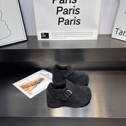 魔术贴加绒真皮复古勃肯鞋女2025新款小个子7cm增高显瘦保暖棉鞋