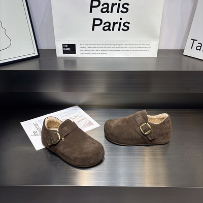 真皮内增高加绒复古勃肯鞋女