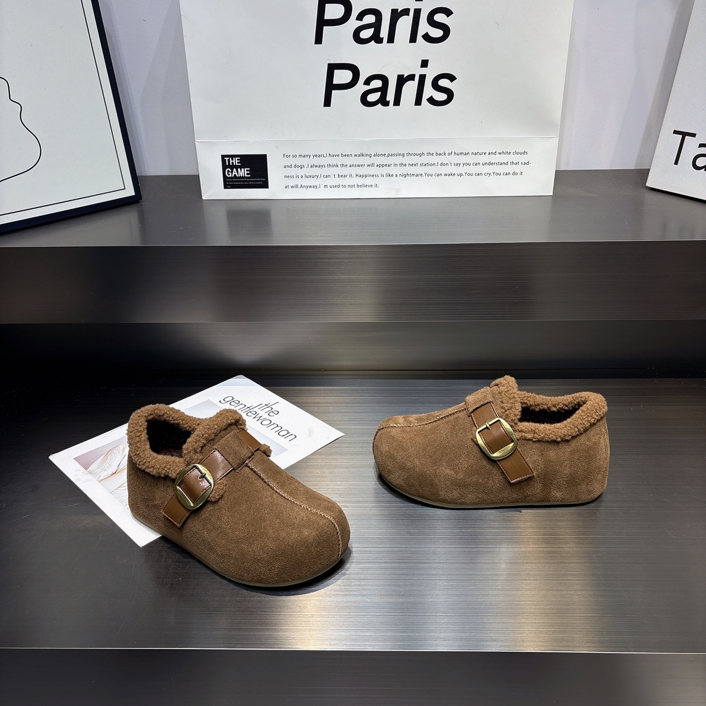 真皮魔术贴加绒厚底勃肯鞋女