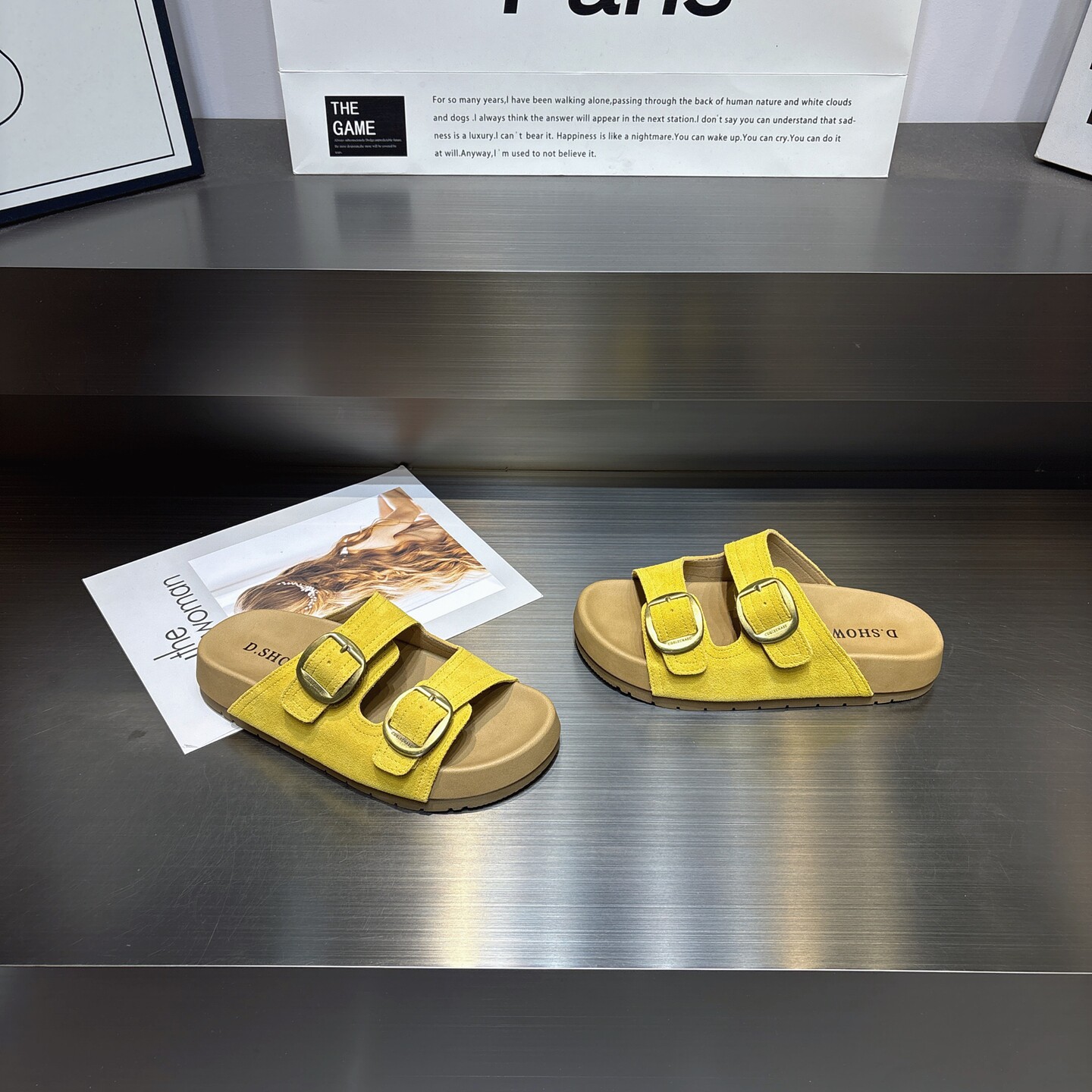 双扣带真皮露趾一字拖鞋女2026夏季新款百搭防滑软底外穿沙滩凉鞋