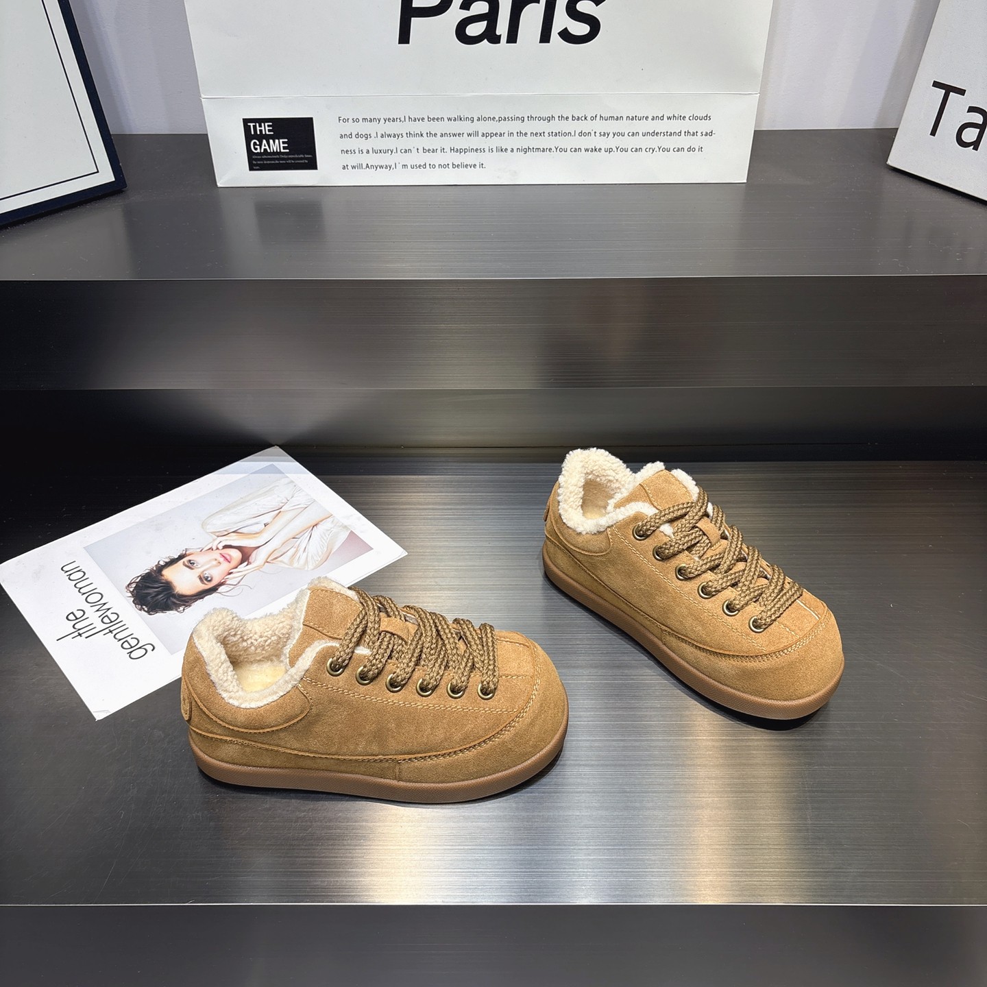 羊羔绒真皮丑萌厚底面包鞋棉鞋女2025冬季新款增高系带保暖休闲鞋,女鞋,时尚休闲鞋,淘宝优惠券,粉丝福利购,淘宝优惠卷