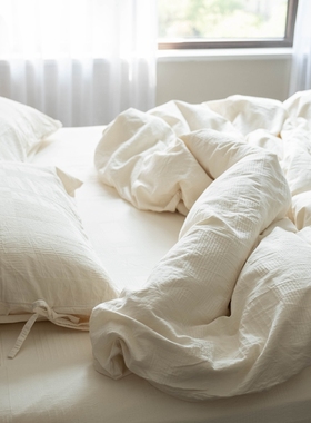 白色素色简约格子亲肤不染色纯棉四件套 纯色床单床笠全棉套件