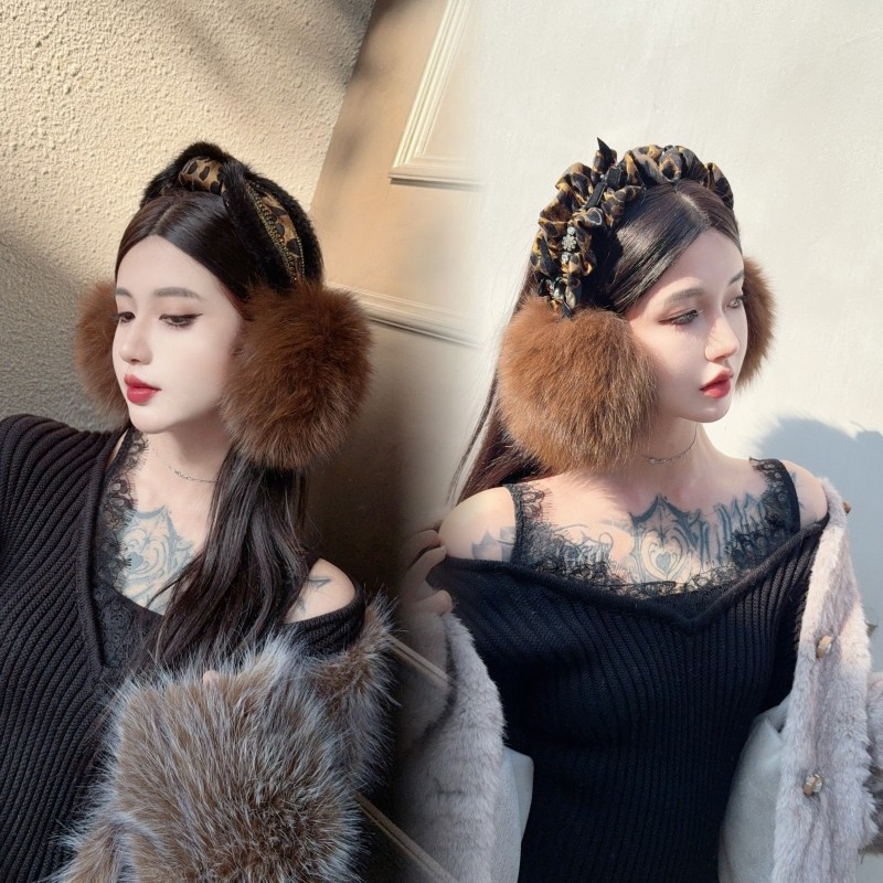 CREAMPP 原创欧美复古黑棕豹纹褶皱蝴蝶结貂毛花苞质感狐狸毛耳罩,服饰配件/皮带/帽子/围巾,耳套,淘宝优惠券,粉丝福利购,淘宝优惠卷
