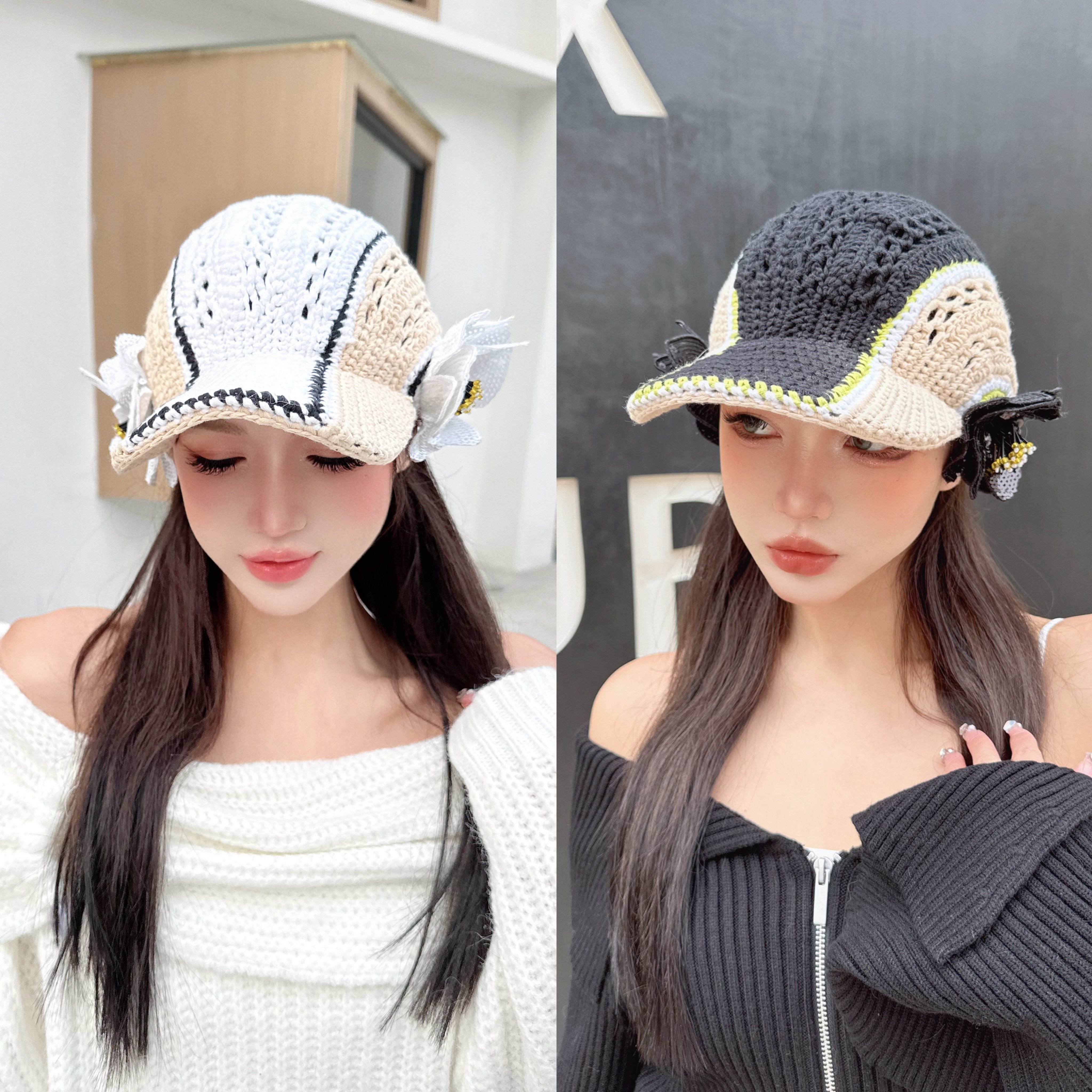 NIUYANG 原创小众潮款春夏镂空撞色棒球帽波西米亚亮片花朵鸭舌帽,服饰配件/皮带/帽子/围巾,帽子,淘宝优惠券,粉丝福利购,淘宝优惠卷