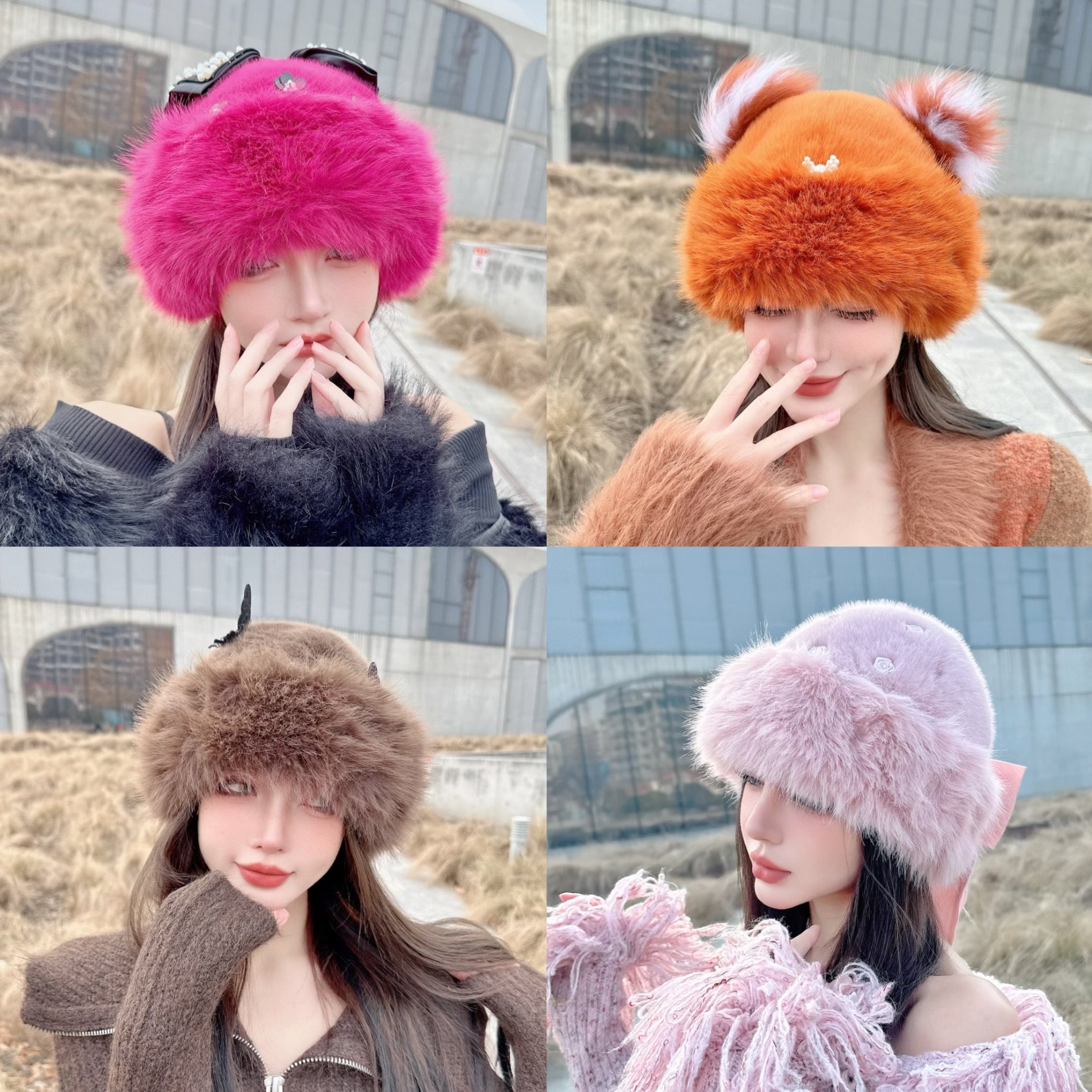 CREAMPP 秋冬设计师款热情芭比火龙果色皮毛一体大蝴蝶结皮草盆帽,服饰配件/皮带/帽子/围巾,帽子,淘宝优惠券,粉丝福利购,淘宝优惠卷