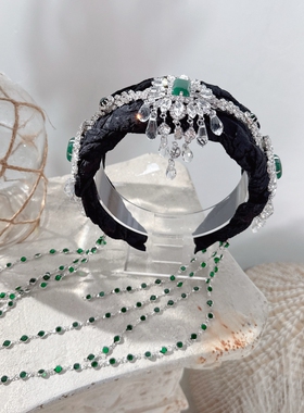 CREAMPP 原创复古重工高奢织锦提花古风玉石钻饰巴洛克流苏宽发箍