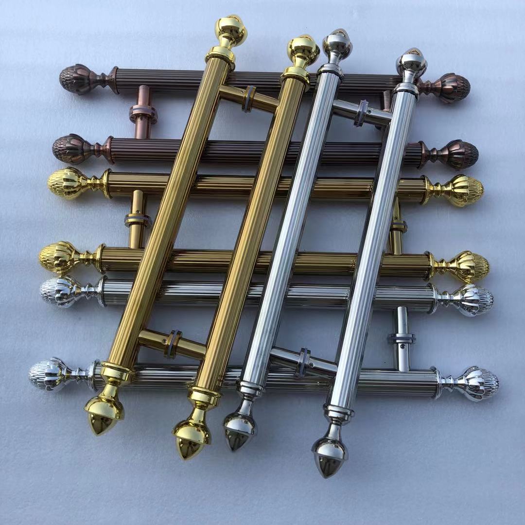 欧式玻璃门红古铜拉手玫瑰金黑钛金酒店无框推拉门别墅木门大把手