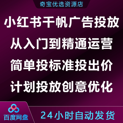 小xhs红书千帆广告投放课入门到精通运营简单标准投出价计划优化