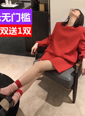 袜子女粉红色拼接堆堆袜mona同款