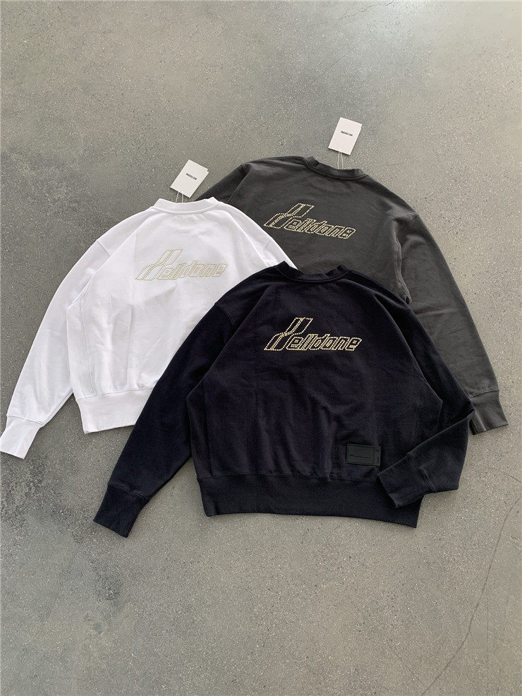 WE11前后珍珠钻简约logo字母男女同款宽松OS版型圆领卫衣