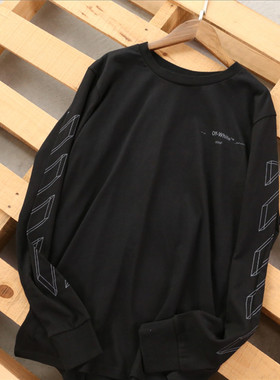 后背几何印花细线条立体构筑 全棉薄款卫衣长袖T恤 男女情侣款