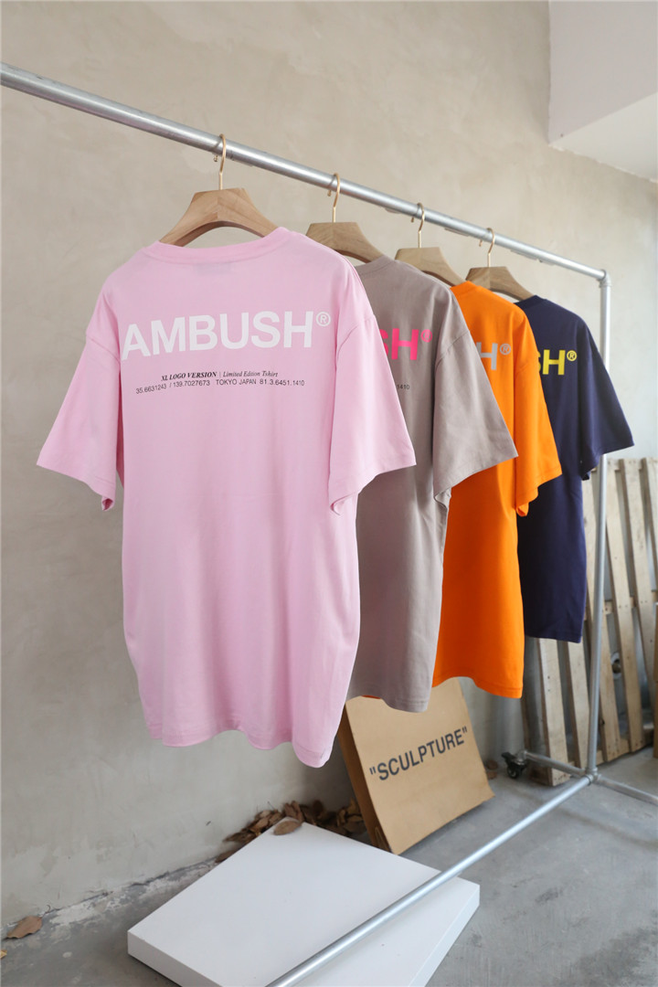 正确版 AMBUSH 4色街头亮色后背AB素字母LOGO男女情侣款短袖TEE