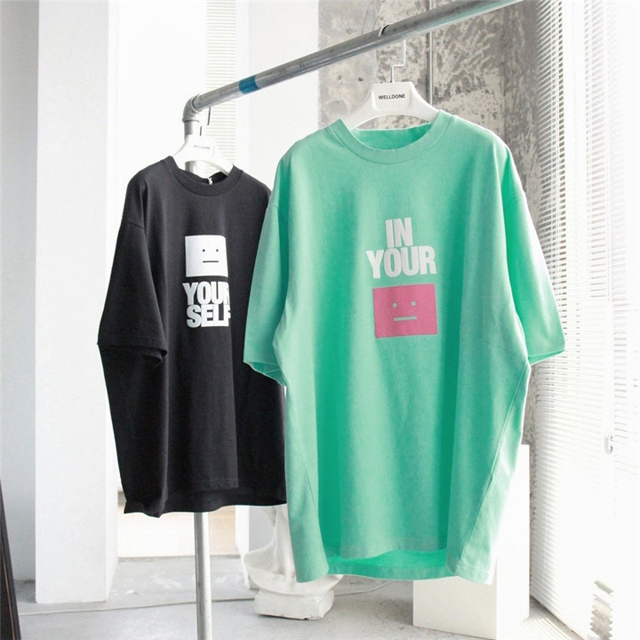 男女同款立体发泡印花os宽松短袖