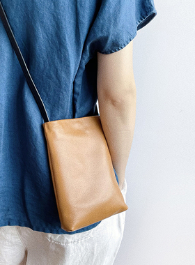 原创自制 软糯真皮头层牛皮森系慵懒极简随身斜挎小手机包女百搭