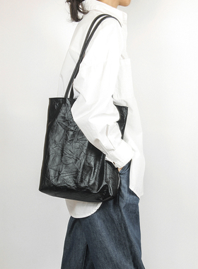 原创头层牛皮薄软手抓纹休闲托特包森系文艺简约单肩学生真皮女包