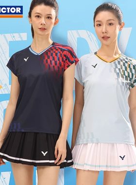 2025新款victor胜利羽毛球服女士专业短袖黄雅琼同款大赛服运动服