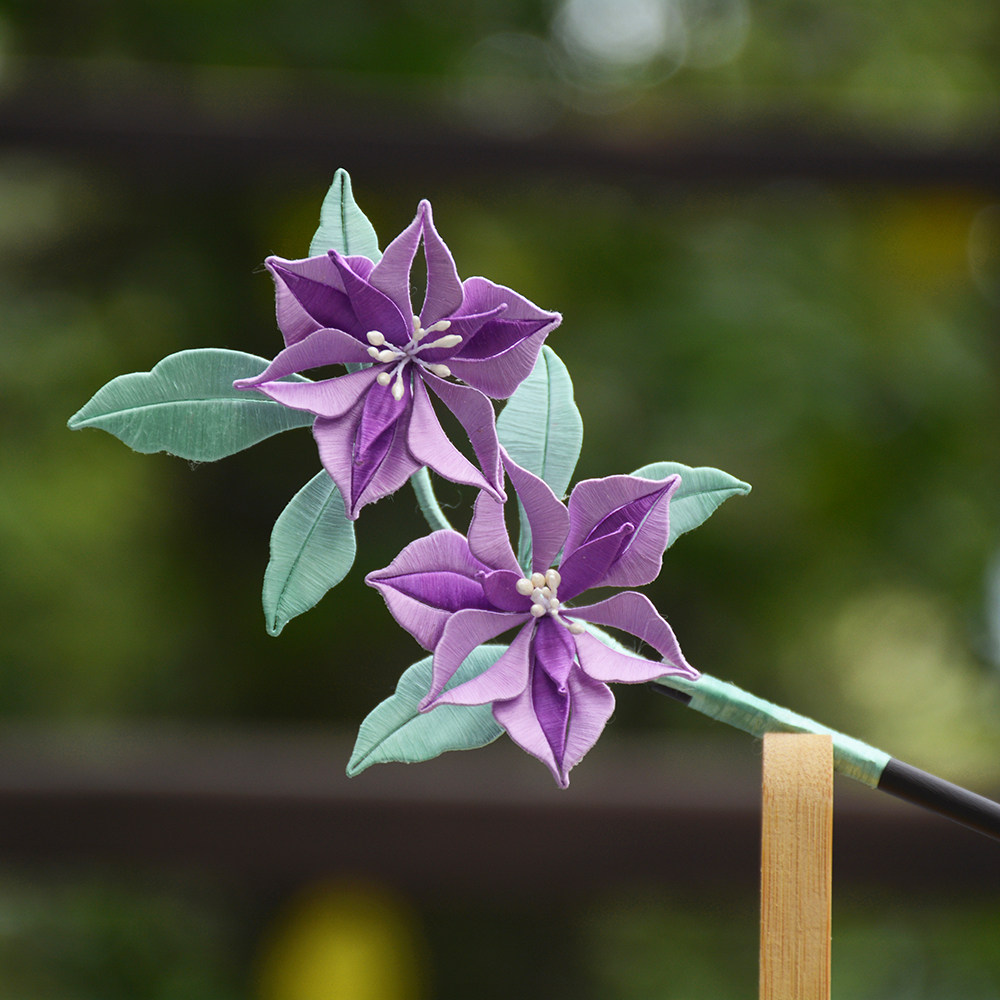 手工非遗缠花紫色鸢尾花发簪新中式配饰古风汉服宋明制头饰发钗