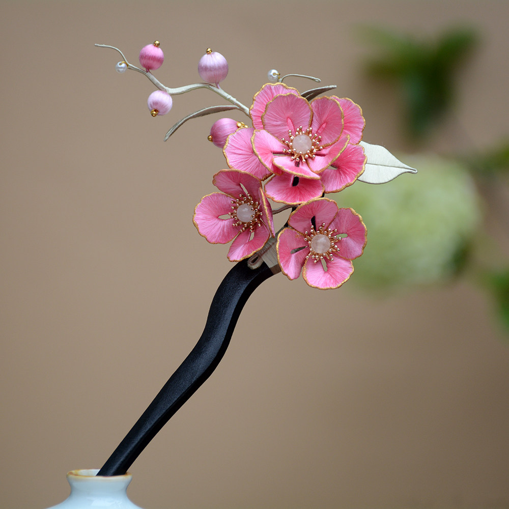 非遗缠花描金边芙蓉花发簪