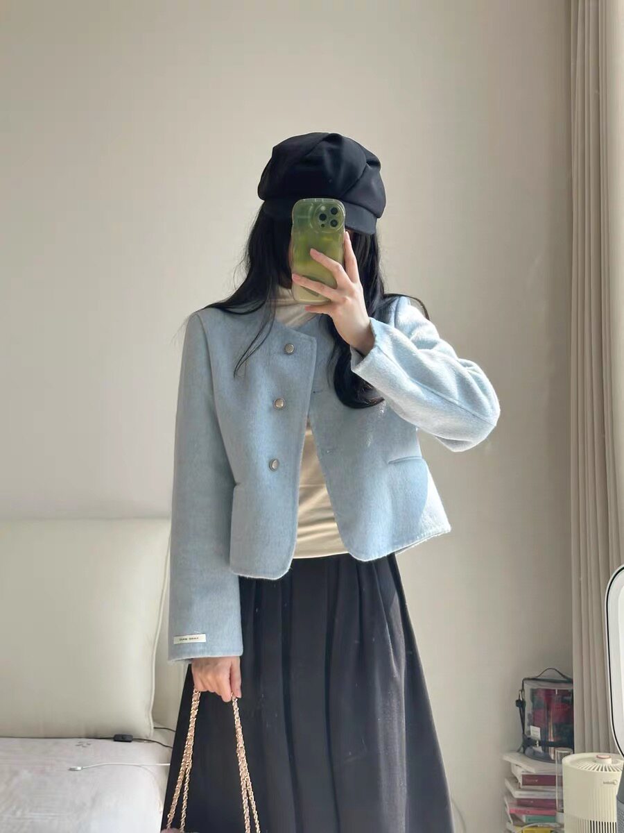 特2025秋冬羊毛呢双面羊绒淑女单排扣短款大衣外套显白减龄