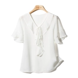 Группа Цзянь Цзя Эвербоун Деревянная ушная коллега Purghel v -neck Skrinke Skensing Chefon H Рубашка с прямой трубкой