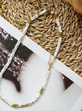 天然白松石高保色项链