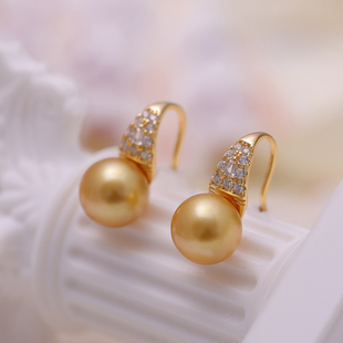 DIY珍珠配件s925纯银璀璨闪亮简约气质高跟鞋耳钩耳环空托7-10mm