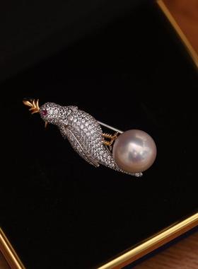 分色胸花小鸟s925纯银精致豪华