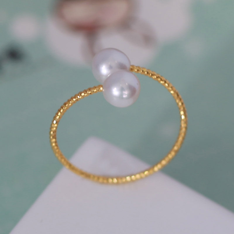 s925韩版时尚双珠小清新戒指托