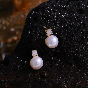 DIY珍珠配件s925纯银经典闪亮皇妃气质耳坠耳钉戴妃耳饰空托6-8mm