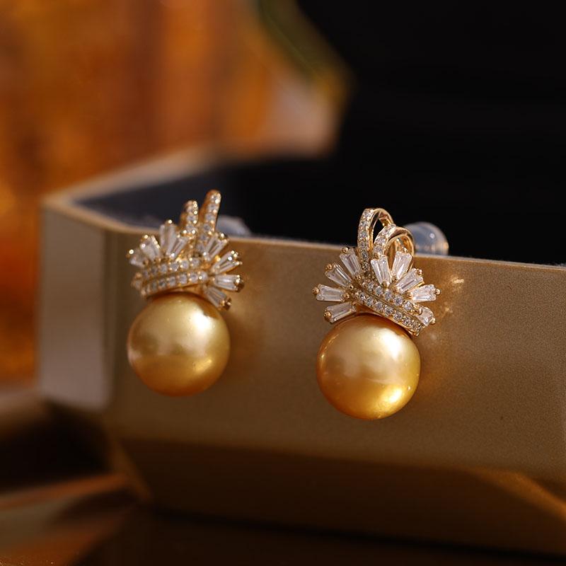 DIY配件s925纯银微镶高级感闪亮豪华款耳坠耳钉耳饰珍珠配10-12mm