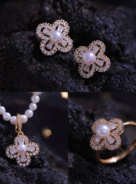 s925纯银精工豪华花朵三件套装