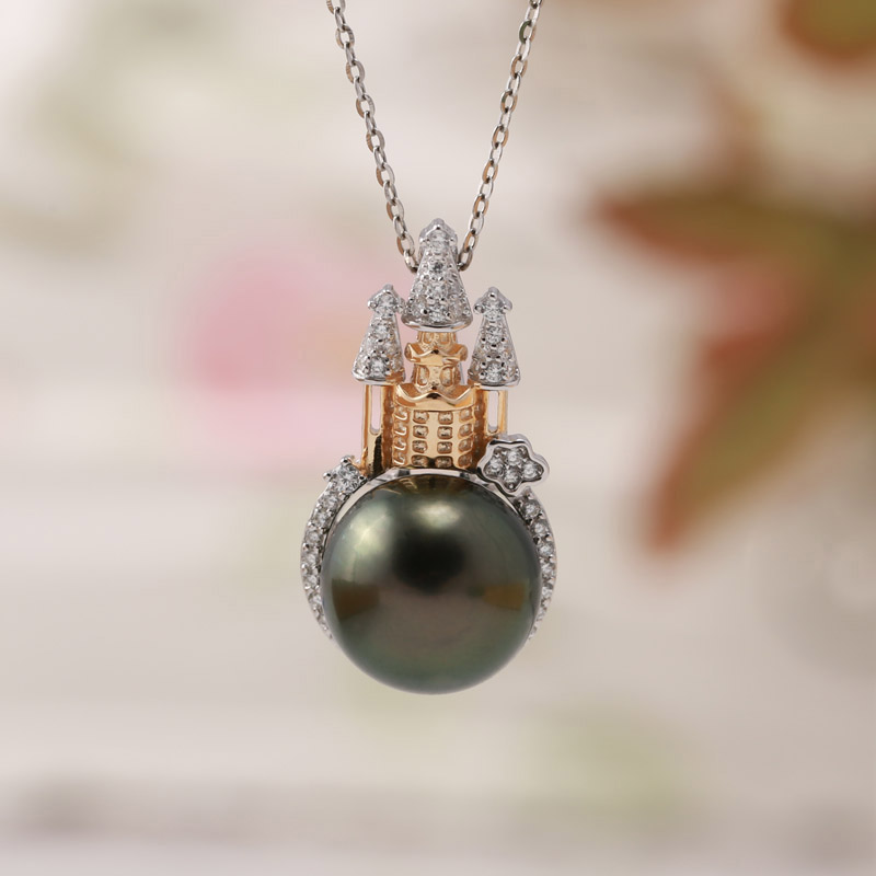 s925纯银法式豪华分色城堡吊坠