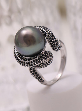 s925纯银奢华大气黑锆蛇戒配件