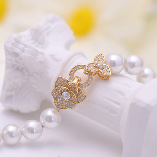 DIY配件S925纯银精工豪华山茶花珍珠项链扣毛衣链锁扣手链扣配饰