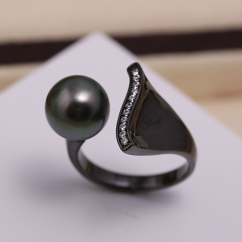 s925纯银精工时尚立体枪黑戒指托