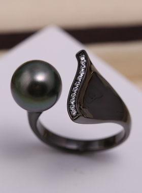 s925纯银精工时尚立体枪黑戒指托